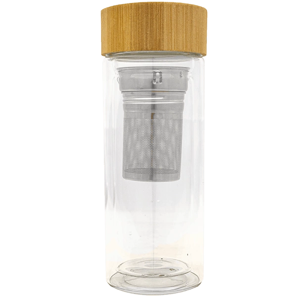 Garrafa térmica de chá em vidro com coador