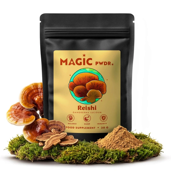 Magic Pwdr reishi suplemento à base de cogumelos