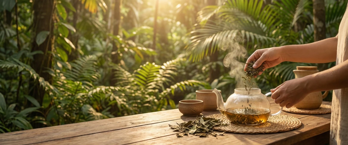 Chá de guayusa: como preparar – uma chávena de infusão feita a partir das folhas de Ilex guayusa