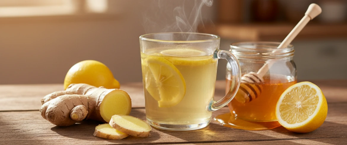 Chá com gengibre, mel e limão
