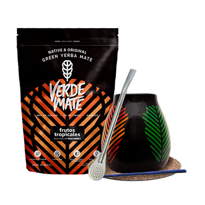 Conjuto de Erva Mate: Verde Mate Frutos Tropicales 500g + Calabaza + Bombilla