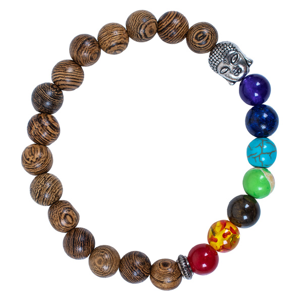 Pulseira "Sete Chakras" – madeira de wenge e Buda