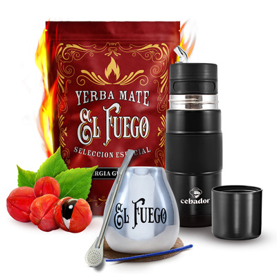 Conjuto de Erva Mate El Fuego Energia 500g 0,5kg Yerbomos + Calabaza + Bombilla