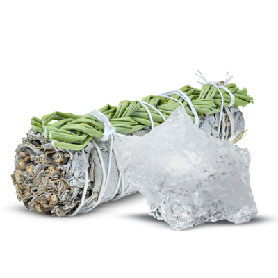 Conjunto de meditação: incenso de salva branca + cristal de rocha