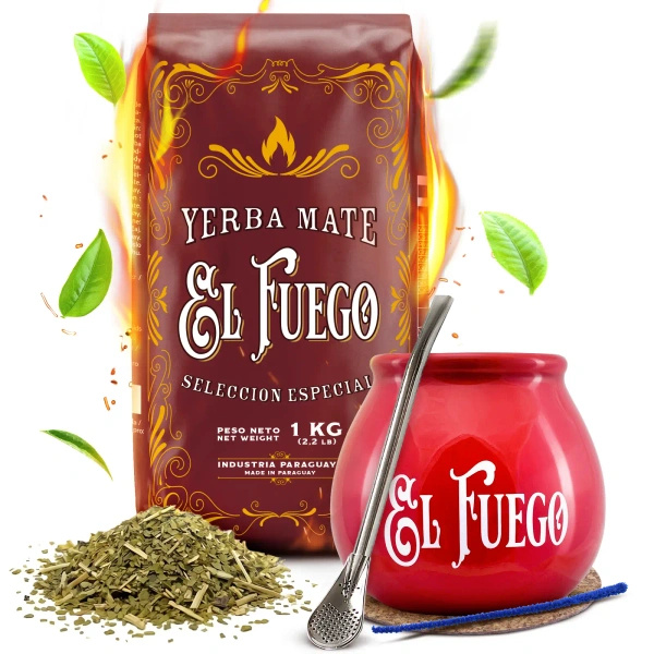 Conjuto de Erva Mate: El Fuego Elaborada 1kg + Calabaza + Bombilla