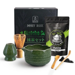 Conjunto de presente: matcha japonês premium + matchawan + acessórios de bambu