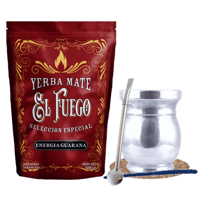Conjuto de Erva Mate: El Fuego Energia Guarana 500g + Palo Santo + Bombilla