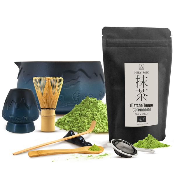 Conjunto cerimonial para preparar chá matcha: matcha BIO japonesa 30g + acessórios