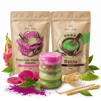 Kit para Matcha Latte colorido: Matcha + Pink Matcha + acessórios