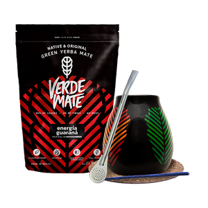 Conjuto de Erva Mate: Verde Mate Energía Guaraná 500g + Calabaza + Bombilla