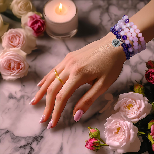 Pulseira Mala com ametista e quartzo rosa – Buddha