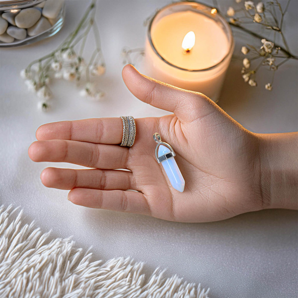 Pingente com opalite em saquinho + corrente