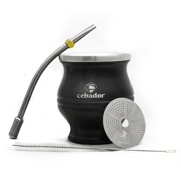TermoColador – cuia de erva-mate + peneira + bombilla – preto
