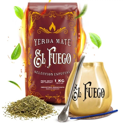 Conjuto de Erva Mate: El Fuego Elaborada 1kg + Calabaza + Bombilla