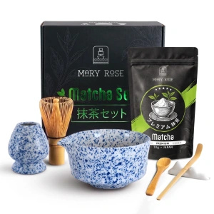 Conjunto de presente: matcha japonês premium + matchawan + acessórios de bambu