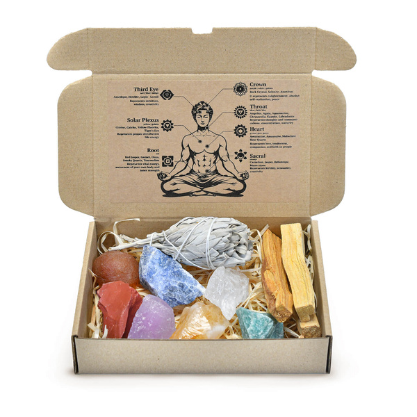 Conjunto de pedras naturais, cristais e incenso - esoterismo, yoga, meditação