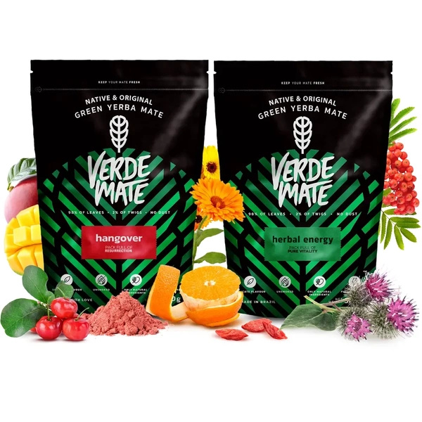 Conjuto de Erva Mate: Verde Mate Herbal Energy + Hangover 2x500g