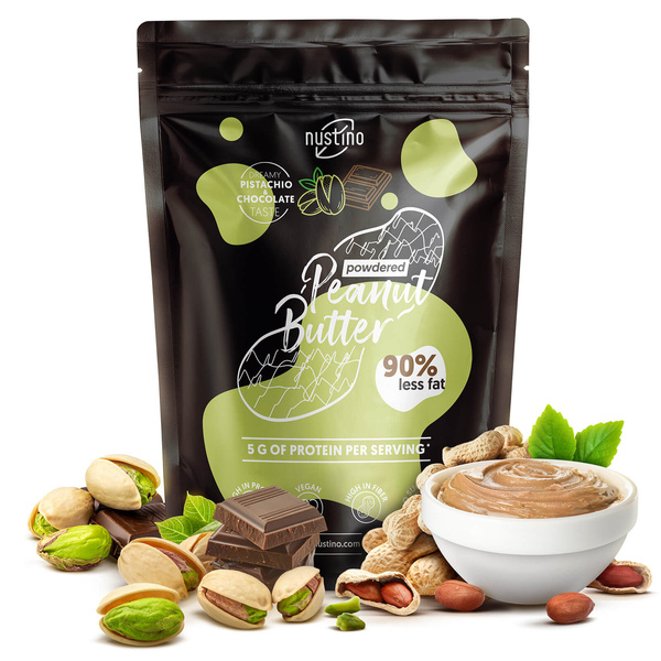 Nustino – Manteiga de amendoim em pó – Pistachio & Chocolate (sem adição de açúcar) 400 g