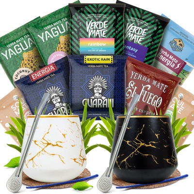 Conjunto Yerba Mate para dois: amostras 10x50g 2x Calabaza + 2x Bombilla
