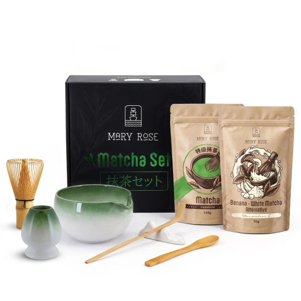 Kit presente para Matcha Latte colorido: Matcha + White Matcha + acessórios