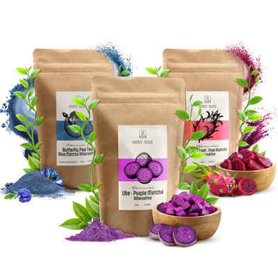 Conjunto de matchas coloridos: Blue Matcha + Pink Matcha + Purple Matcha