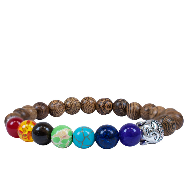 Pulseira "Sete Chakras" – madeira de wenge e Buda
