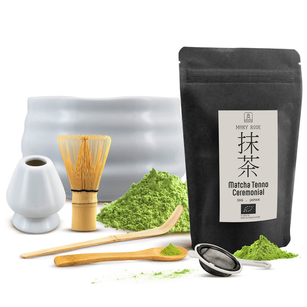 Conjunto cerimonial para preparar chá matcha: matcha BIO japonesa 30g + acessórios