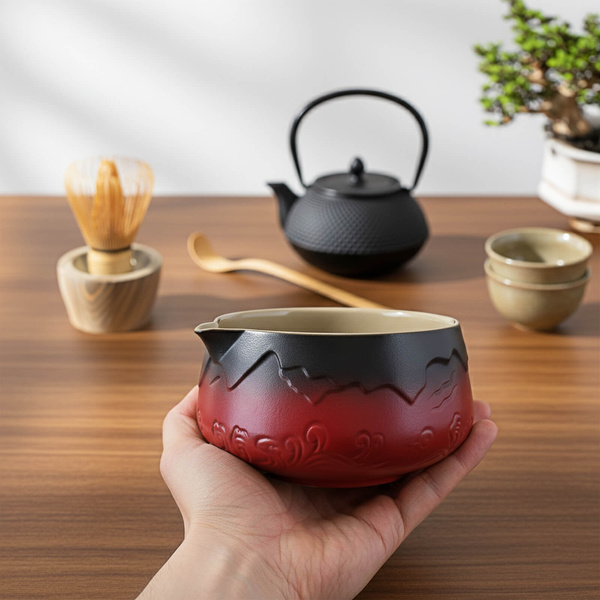 Matchawan – Taça de Matcha em cerâmica com bico – Mountain (vermelho)