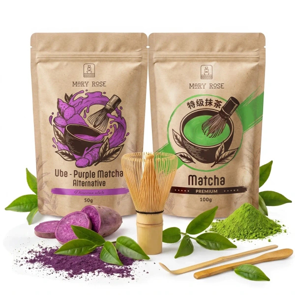 Kit para Matcha Latte colorido: Matcha + Purple Matcha + acessórios