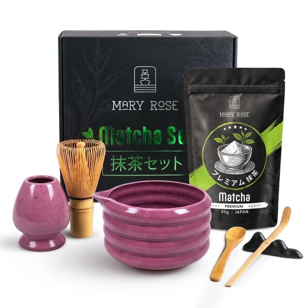 Conjunto de presente: matcha japonês premium + matchawan + acessórios de bambu