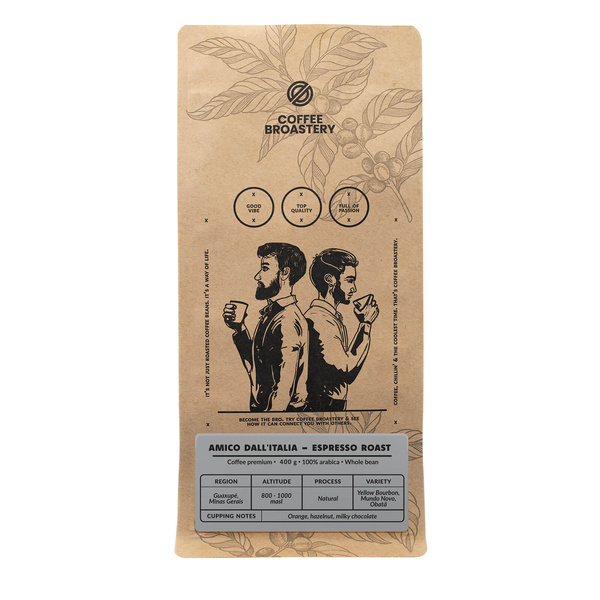 Bro Coffee Roastery - Café em grão inteiro Amico dall'Italia Espresso Roast 400g
