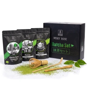 Conjunto presente: 3x matcha japonês + acessórios de bambu