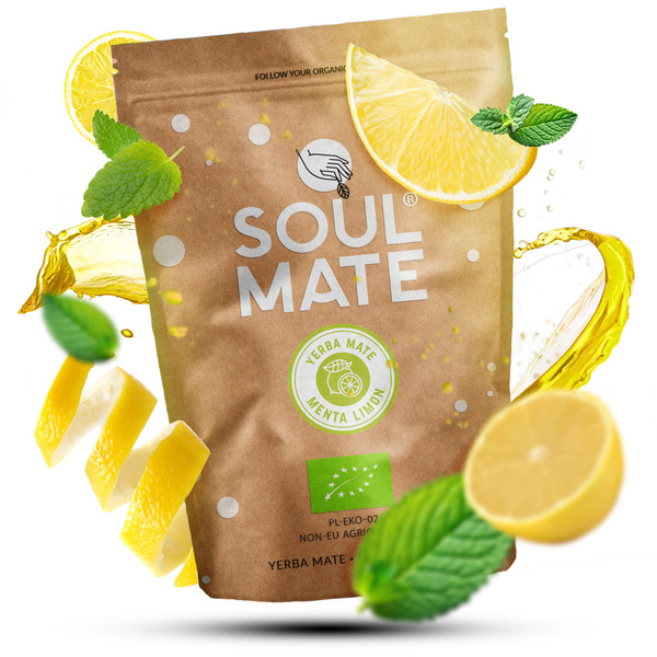 Conjuto de Erva Mate Soul Mate Organica Menta Limon 500g 0,5kg Calabaza + Bombilla
