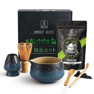 Conjunto de presente: matcha japonês premium + matchawan + acessórios de bambu