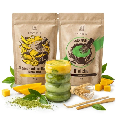 Kit para Matcha Latte colorido: Matcha + Yellow Matcha + acessórios