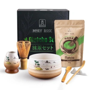 Conjunto-presente: matcha premium + matchawan + acessórios de bambu