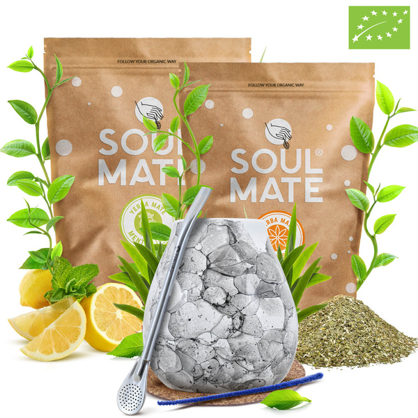 Conjuto de Erva Mate Soul Mate Organica 2x500g 1kg Calabaza + Bombilla