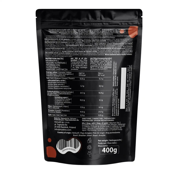 Nustino – Manteiga de amendoim em pó – Pumpkin Spice (sem adição de açúcar) 400 g