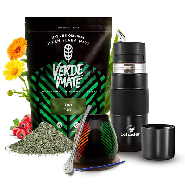 Conjuto de Erva Mate Verde Mate IPA 500g 0,5kg Yerbomos + Calabaza + Bombilla