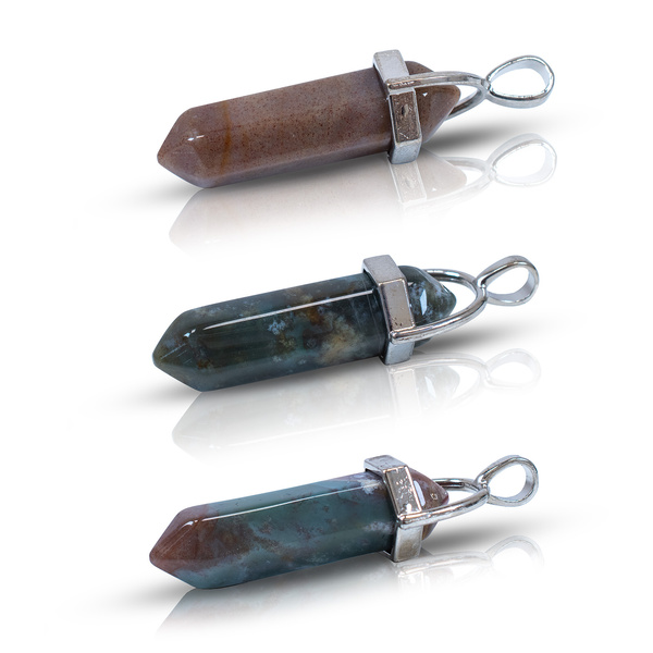 Pingente com ágata indiana em saquinho + corrente