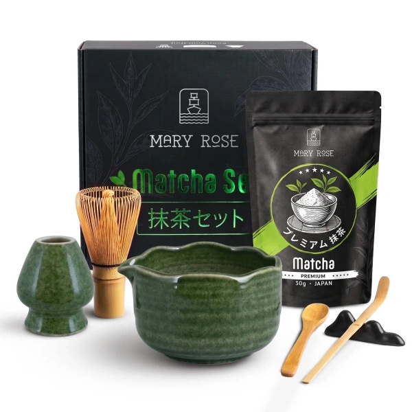 Conjunto de presente: matcha japonês premium + matchawan + acessórios de bambu