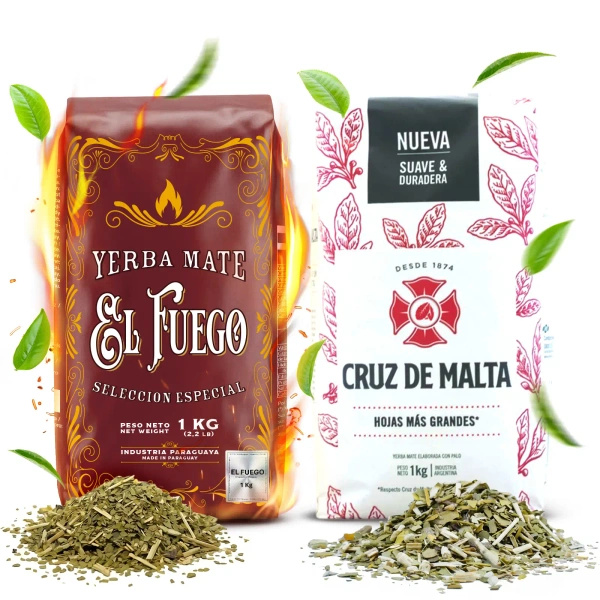 Conjuto de Erva Mate Elaborada: El Fuego 1kg + Cruz de Malta 1kg
