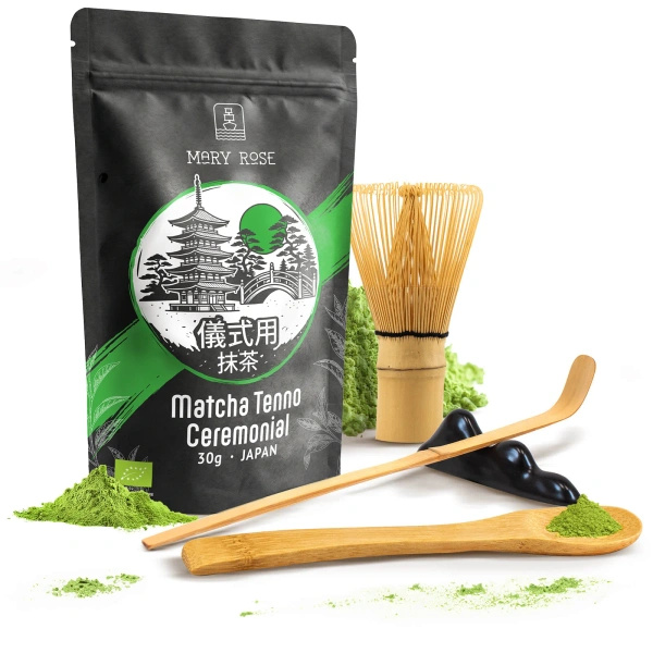 Conjunto cerimonial para preparar chá matcha: matcha BIO japonesa 30g + acessórios