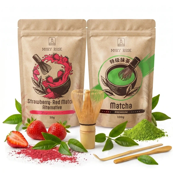 Kit para Matcha Latte colorido: Matcha + Red Matcha + acessórios