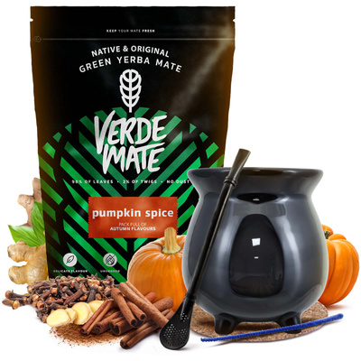 Conjunto Inicial de Erva Mate Verde Mate Pumpkin Spice 400g + Calabaza Caldero Caldeirão