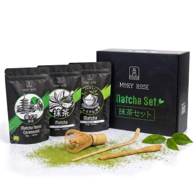 Conjunto presente: 3x matcha japonês + acessórios de bambu