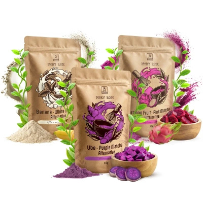 Conjunto de matchas coloridos: Purple Matcha + White Matcha + Pink Matcha