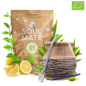 Conjuto de Erva Mate Soul Mate Organica Menta Limon 500g 0,5kg Calabaza + Bombilla