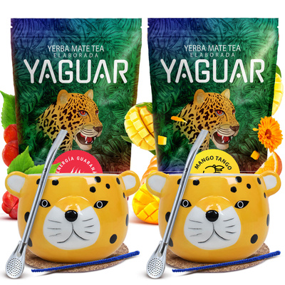 Conjuto de Erva Mate para Dois: Yaguar 2x500g + 2x Calabaza + 2x Bombilla