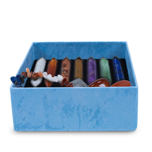 Conjunto de pedras dos chakras com pulseira – em caixa de presente